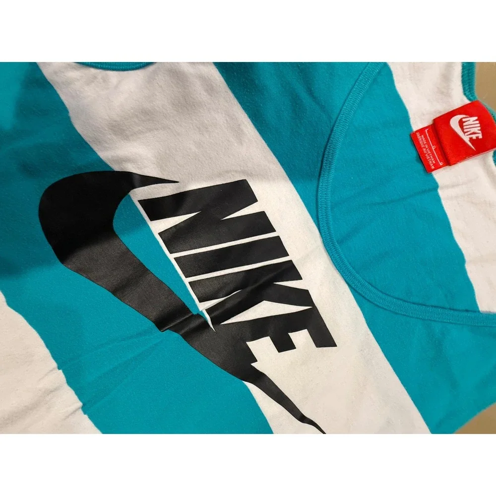 Vintage Red Tag Nike Tank Top Teal White Stripe Logo‎ Sleeveless Mens Size L